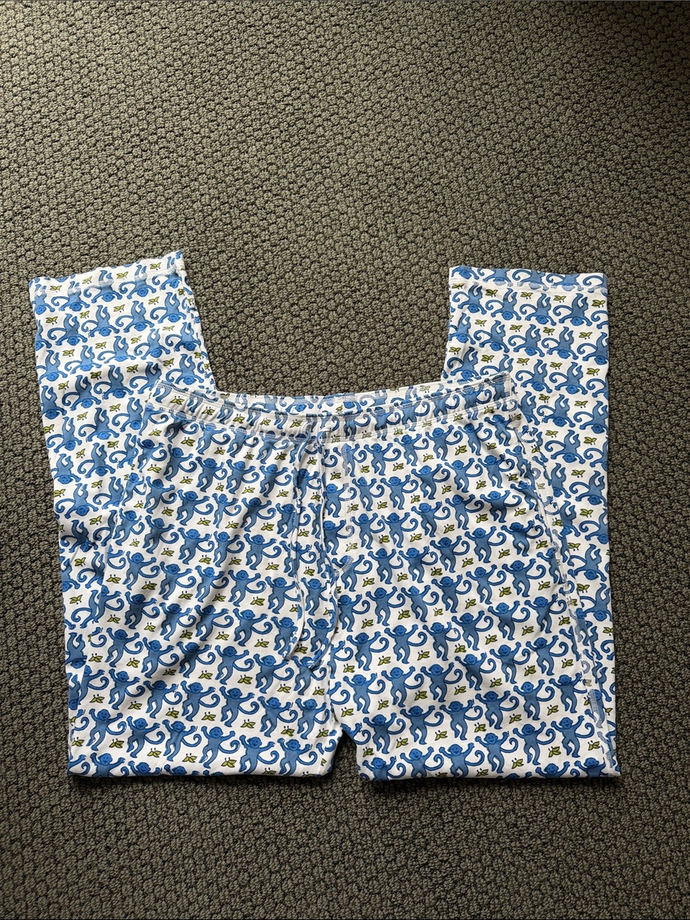 Roller Rabbit White Lounge Pajama Pants with Blue Monkey Print